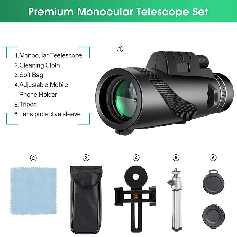 80x100 HD ZOOM MONOCULAR TELESCOPE SURVIVAL 5KM RANGE