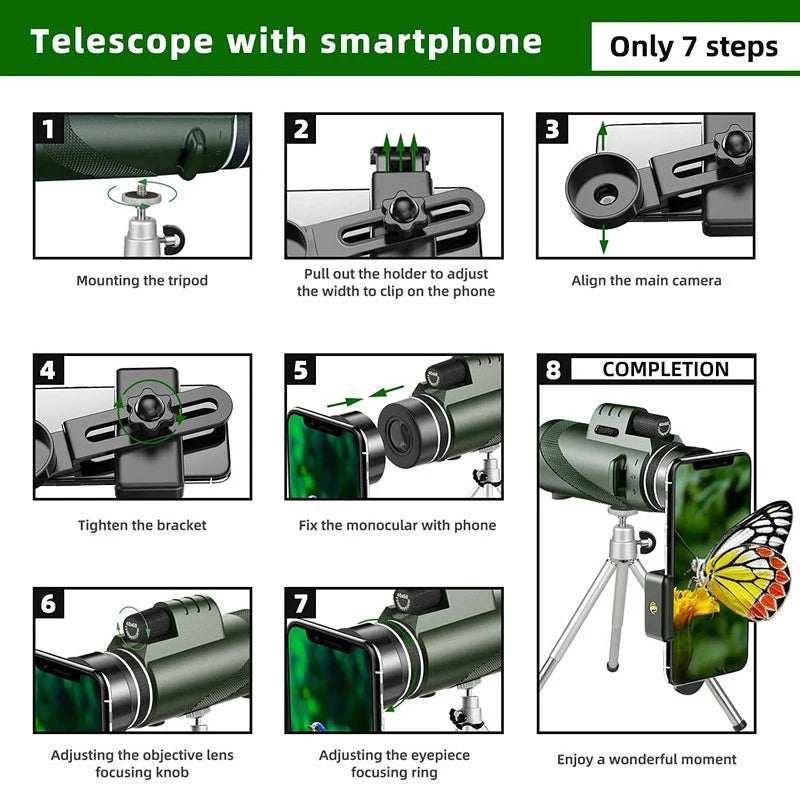 80x100 HD ZOOM TELESCÒPIO MONOCULAR SOBREVIVÊNCIA 5KM DE ALCANCE